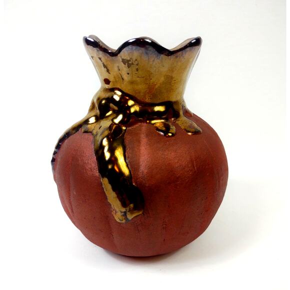 Mexican Clay Terracotta Pottery Vase Drip Glaze Gold Color Metal Dripping UNIQUE - Picture 2 of 9